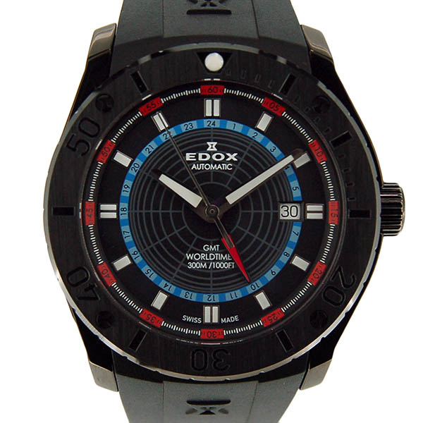 エドックス　EDOX　クラスワン　GMT　ワールドタイマー　93005-37N-NOBU　43mm　ブラック　ラバー　USED　中古