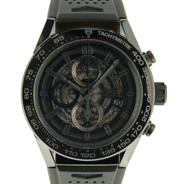 タグホイヤー　TAG HEUER　カレラ　クロノグラフ　キャリバー　ホイヤー01　ブラックセラミック　CAR2A90.FT6071　ラバーベルト　USED　中古