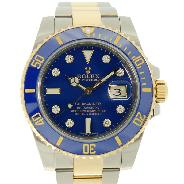 ロレックス　ROLEX　サブマリーナデイト　コンビ　Ref.116613GLB　ブルー　SS×YG　8Pダイヤ　V番ルーレット　USED　中古