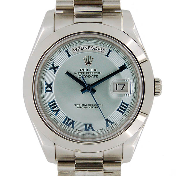 ロレックス　ROLEX　デイデイト2　218206　アイスブルー　プラチナ　41mm　V番ルーレット　USED　中古