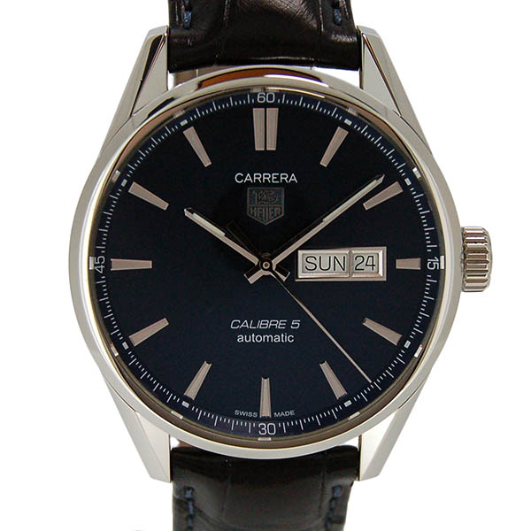 タグホイヤー　TAG HEUER　カレラ　デイデイト　キャリバー5　WAR201E.FC6292　41mm　ブルー　革ベルト　USED　中古