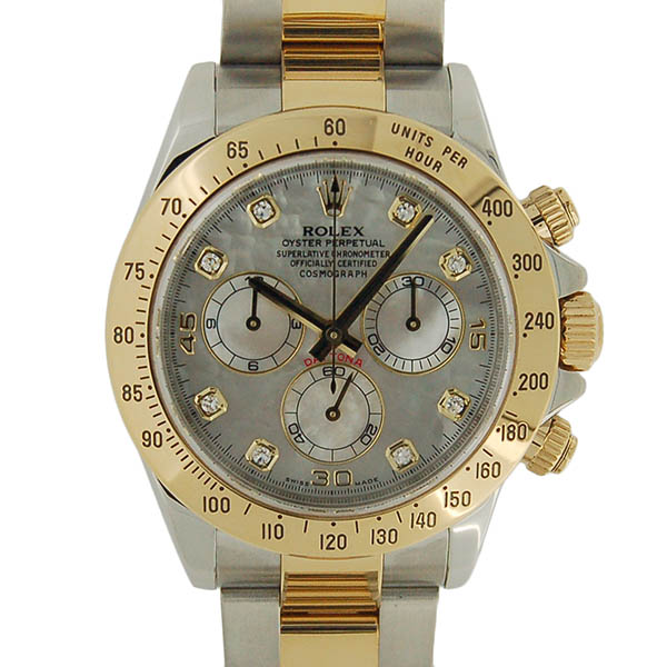 ロレックス　ROLEX　デイトナ　Ref.116523NG　18KYG×SS　ホワイトシェル　8Pダイヤ　自動巻　40mm　V番　USED　中古
