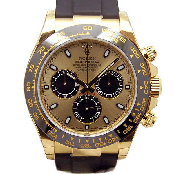 ロレックス　ROLEX　デイトナ　116518LN　18Kイエローゴールド　シャンパン/ブラック　ラバーベルト　新品同様品