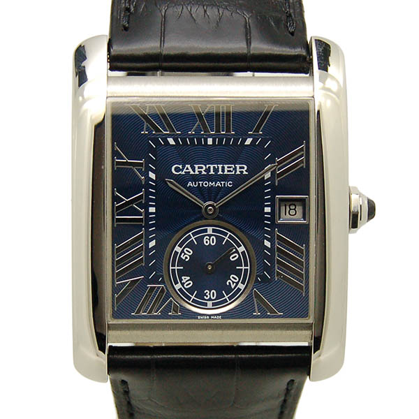 カルティエ　CARTIER　タンクMC　WSTA0010　メンズ　SS　自動巻　ブルー　革ベルト　USED　中古
