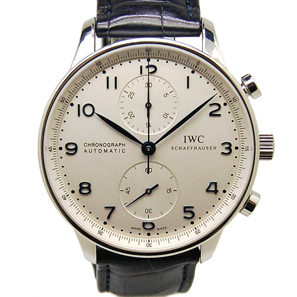 IWC　ポルトギーゼ　クロノグラフ　IW371446　シルバー　青針　革ベルト　USED　中古