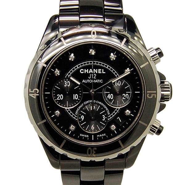 シャネル　CHANEL　J12　クロノグラフ　ブラックセラミック　H2419　9Pダイヤ　自動巻　41mm　200m防水　USED　中古