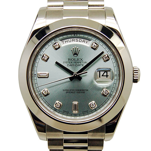 ロレックス　ROLEX　デイデイト2　218206A　ダイヤモンドインデックス　アイスブルー　プラチナ　41mm　V番ルーレット　USED　中古