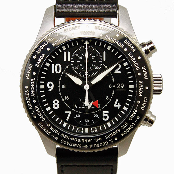 IWC　パイロットウォッチ　タイムゾーナー　クロノグラフ　IW395001　SS　ブラック　45mm　自動巻　革ベルト　USED　中古