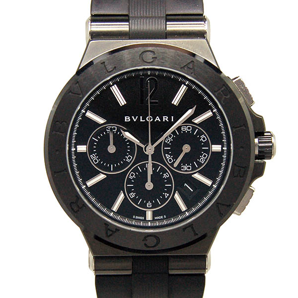 ブルガリ　BVLGARI　ディアゴノ　ウルトラネロ　クロノグラフ　DG42BBSCVDCH　ブラック　USED　中古