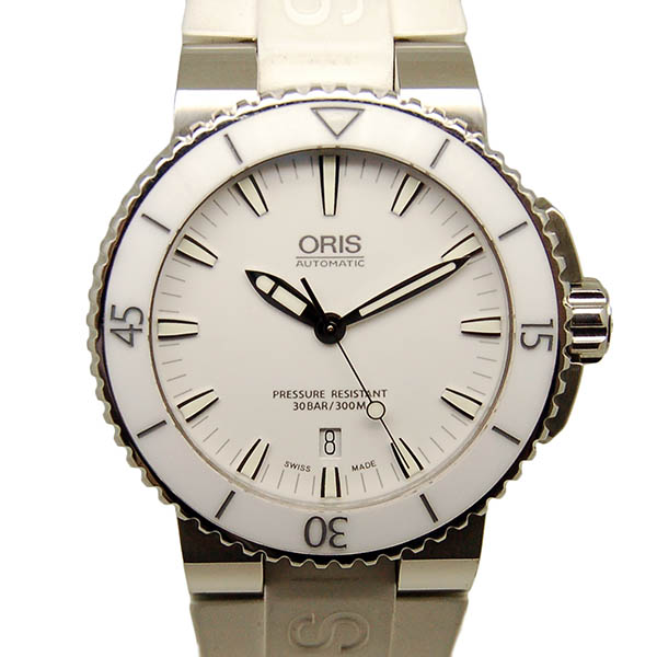 オリス　ORIS　アクイス　デイト　733 7653 4156R　SS　ホワイト　ラバー　USED　中古