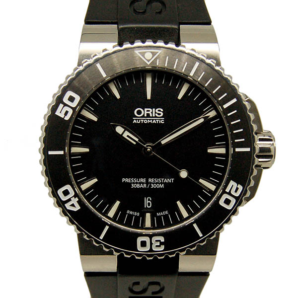 オリス　ORIS　アクイス　デイト　733 7653 4154　SS　ブラック　ラバーベルト　USED　中古