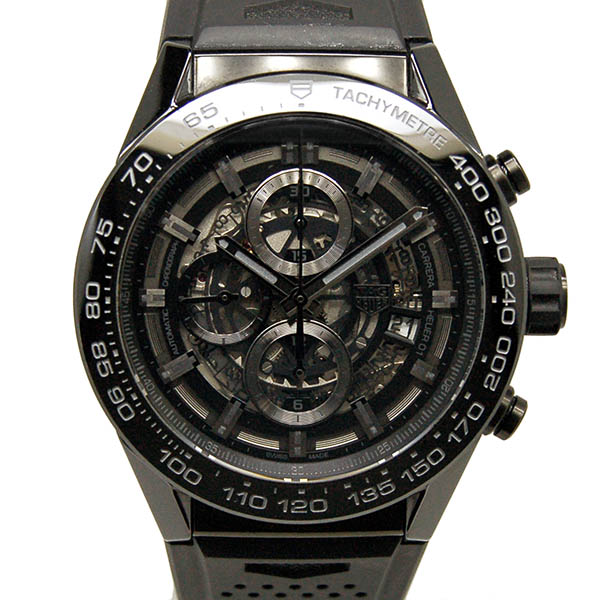 タグホイヤー　TAG HEUER　カレラ　クロノグラフ　キャリバー　ホイヤー01　ブラックセラミック　CAR2A90.FT6071　ラバーベルト　USED　中古