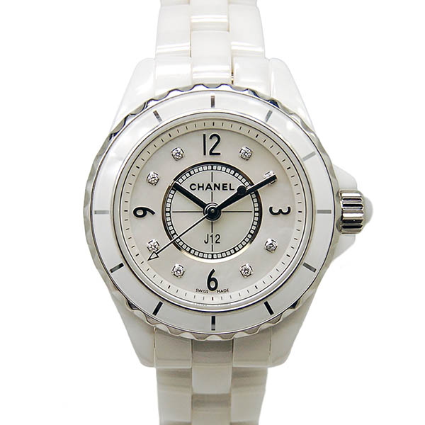 シャネル　CHANEL　J12　H2570　ホワイトセラミック　レディース　29mm　シェル　8Pダイヤ　USED　中古