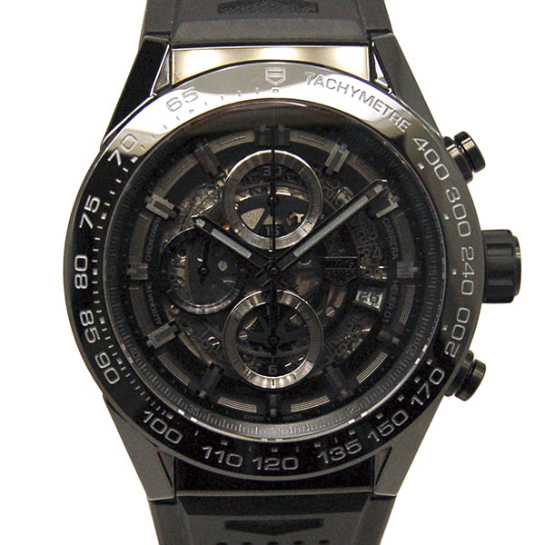 タグホイヤー　TAG HEUER　カレラ　クロノグラフ　キャリバー　ホイヤー01　ブラックセラミック　CAR2A90.FT6071　ラバーベルト　USED　中古