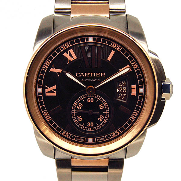 カルティエ　CARTIER　カリブル　ドゥ　カルティエ　W7100050　SS×PG　メンズ　自動巻　ブラウン　42mm　USED　中古