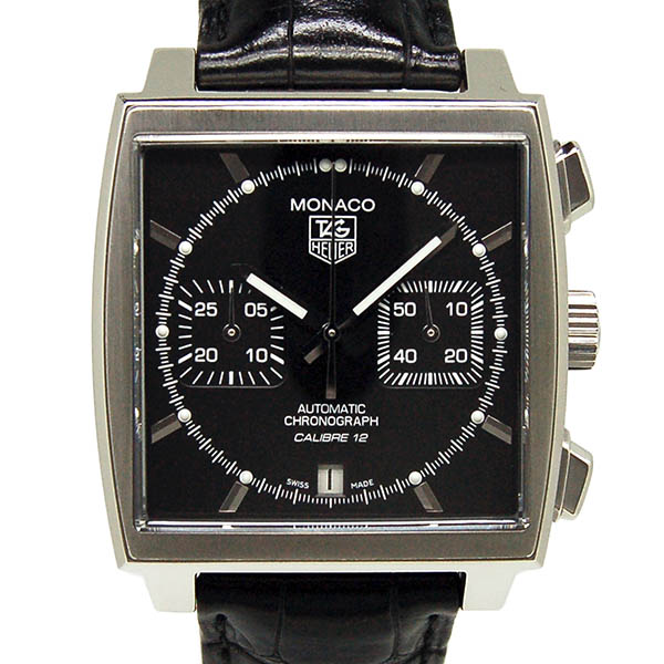 タグホイヤー　TAG HEUER　モナコクロノ　キャリバー12　CAW2110.FC6177　39mm　ブラック　革ベルト　USED　中古