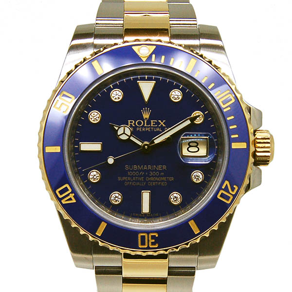 ロレックス　ROLEX　サブマリーナデイト　コンビ　Ref.116613GLB　ブルー　SS×YG　8Pダイヤ　V番ルーレット　USED　中古