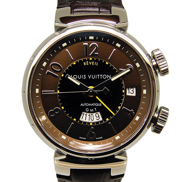 ルイヴィトン　LOUIS VUITTON 　タンブールGMT レヴェイユ　Q1151　アラーム　自動巻　ブラウン　41.5mm　USED　中古