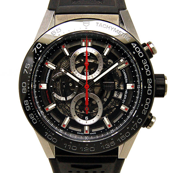 タグホイヤー　TAG HEUER　カレラ　キャリバー　ホイヤー01　ブラック　ラバー　CAR2A1Z.FT6044　45mm　USED　中古