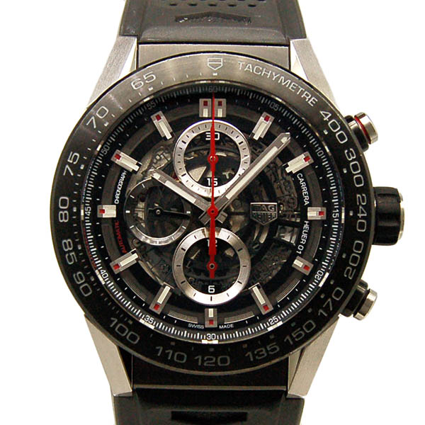 タグホイヤー　TAG HEUER　カレラ　キャリバー　ホイヤー01　ブラック　ラバー　CAR2A1Z.FT6044　45mm　USED　中古