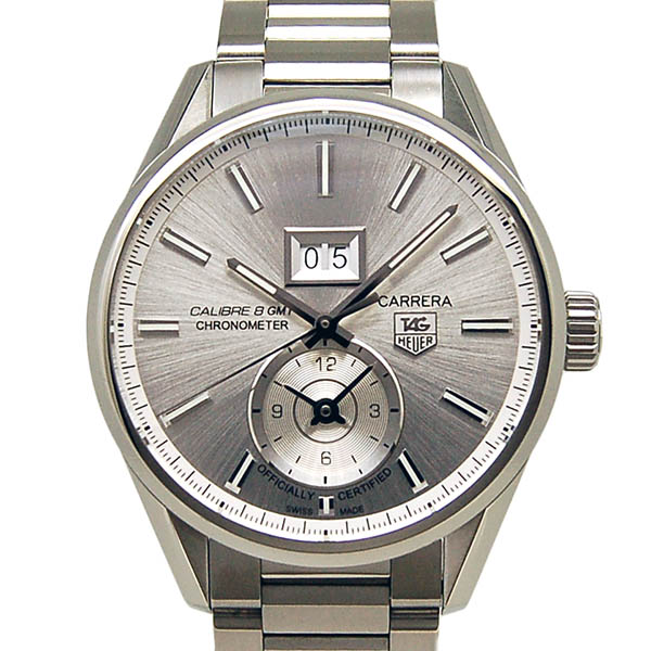 タグホイヤー　TAG HEUER　カレラ　グランドデイト　キャリバー8　GMT　WAR5011.BA0723　シルバー　USED　中古