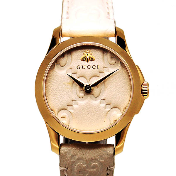 グッチ　GUCCI　Gタイムレス　YA126580　27mm　クォーツ　ホワイト　革ベルト　新品アウトレット