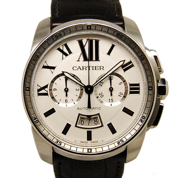 カルティエ　CARTIER　カリブル　ドゥ　カルティエ　クロノグラフ　W7100046　SS　シルバー　メンズ　自動巻　革ベルト　USED　中古