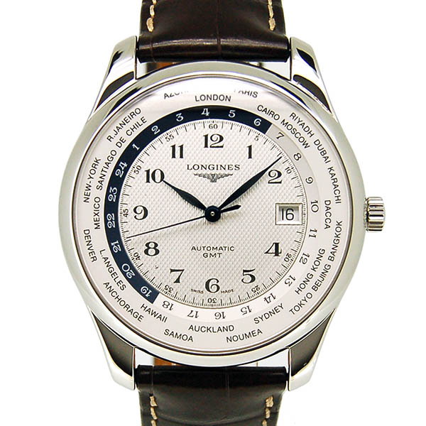 ロンジン　LONGINES　マスターコレクション　ワールドタイム　L2.802.4.70.3　革ベルト　42mm　SS　USED　中古