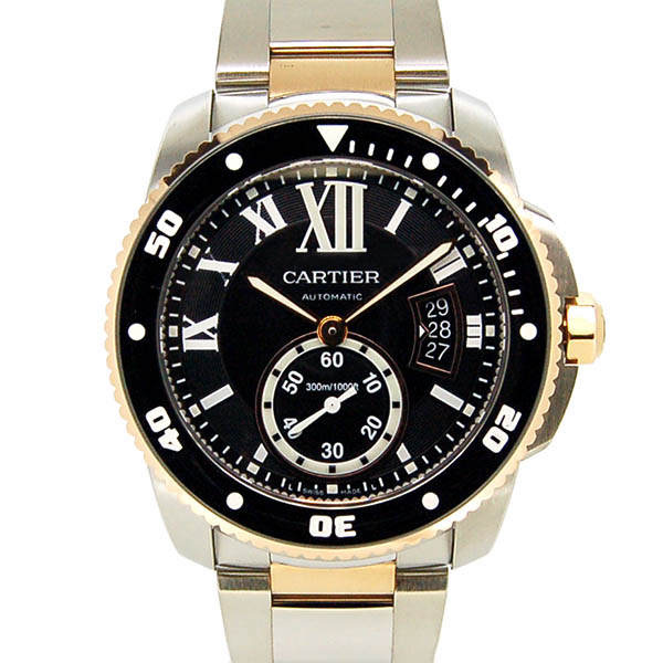 カルティエ　CARTIER　カリブル　ドゥ　カルティエ　ダイバー　W7100054　18KPG×SS　ブラック　42mm　USED　中古