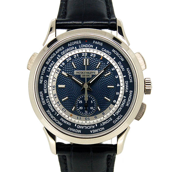 パテックフィリップ　PATEK PHILIPPE　コンプリケーション ワールドタイム クロノグラフ　5930G-001　39.5mm　ホワイトゴールド　革ベルト　自動巻き　ブルー　USED　中古