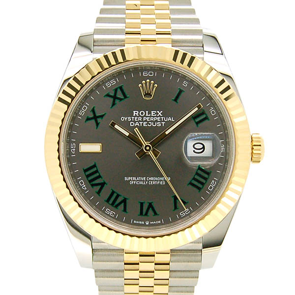 ロレックス　ROLEX　デイトジャスト41　126333　グレー/グリーンローマ　SS×18KYG　国内正規　未使用品