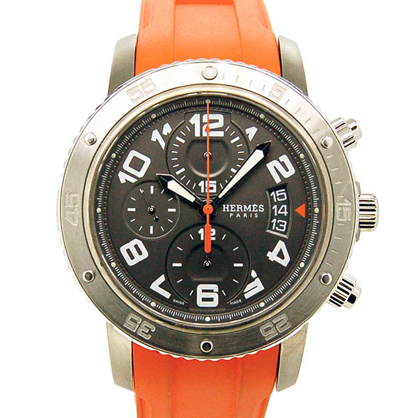 エルメス　HERMES　クリッパークロノ　メカニカルダイバー　CP2.941.230/1C4　メンズ　自動巻　グレー　ラバーベルト　USED　中古