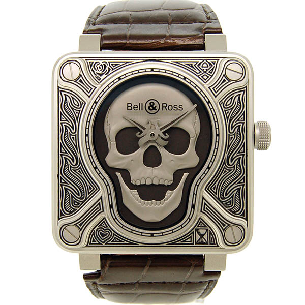 ベル＆ロス　BELL＆ROSS　BR01-92 バーニングスカル　BR0192-SKULL-BURN　世界500本限定　革ベルト　46mm　USED　中古