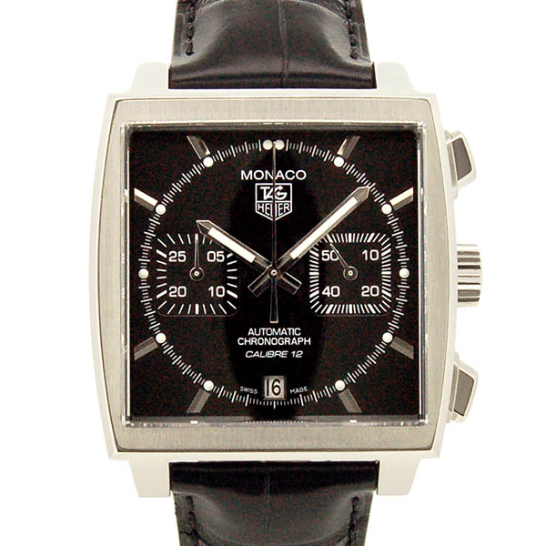タグホイヤー　TAG HEUER　モナコ クロノグラフ キャリバー12　CAW2110.FC6177　39mm　ブラック　革ベルト　USED　中古