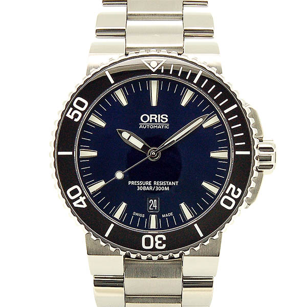 オリス　ORIS　アクイス　デイト　733 7653 4135M　SS　43mm　ブルー　USED　中古
