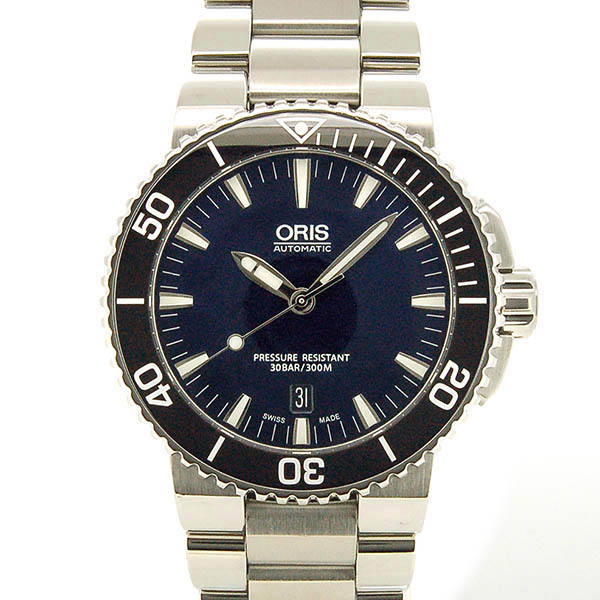 オリス　ORIS　アクイス　デイト　733 7653 4135M　SS　43mm　ブルー　USED　中古