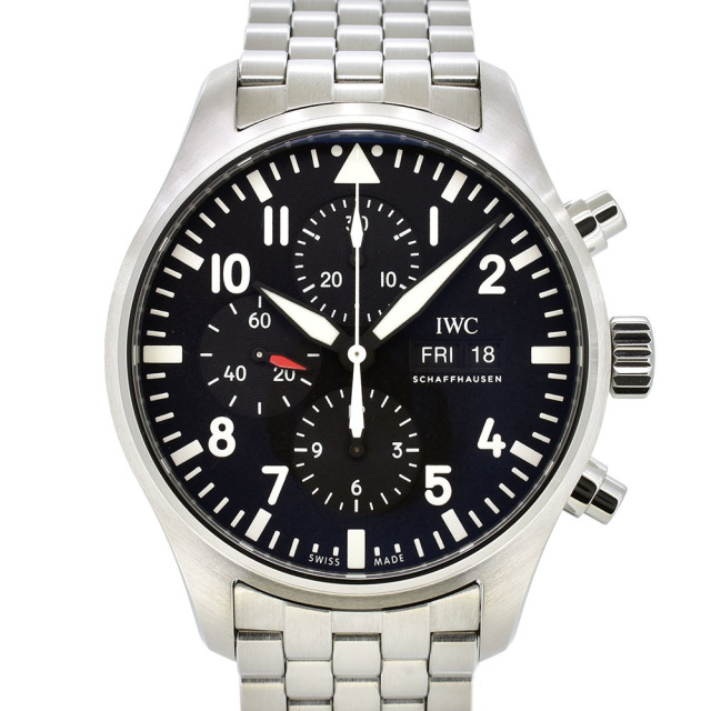 IWC　パイロットウォッチ クロノグラフ　IW377710　デイデイト　SS　ブラック　43mm　自動巻　USED　中古