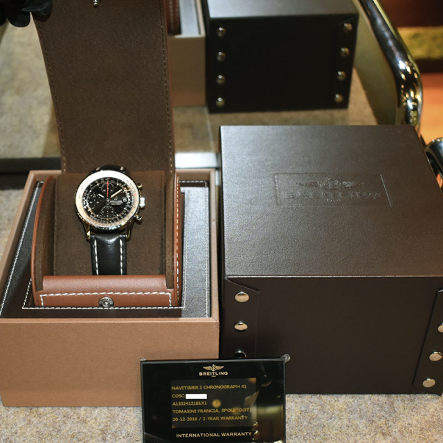 ブライトリング BREITLING ナビタイマー1 クロノグラフ 41 A113B-1KBA SS ブラック 革ベルト USED 中古