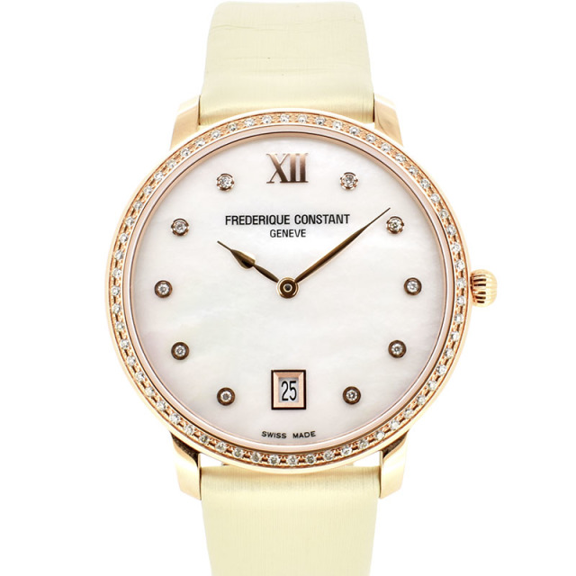 フレデリック・コンスタント　FREDERIQUE CONSTANT　スリムライン　FC-220MPW4SD34　ベゼル/10Pダイヤ　37mm　クォーツ　ホワイトシェル　未使用品