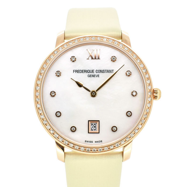 フレデリック・コンスタント　FREDERIQUE CONSTANT　スリムライン　FC-220MPW4SD34　ベゼル/10Pダイヤ　37mm　クォーツ　ホワイトシェル　未使用品