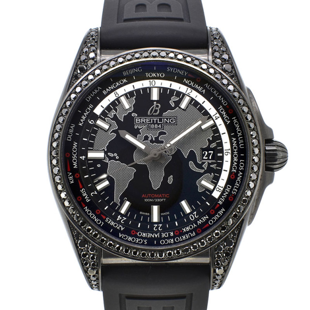 ブライトリング　BREITLING　ギャラクティック ユニタイム ブラックスティール　MB3510AU/BF07　SS　ラバーベルト　44mm　世界100本限定　ブラックダイヤ　中古　新品同様品