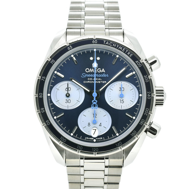 オメガ　OMEGA　スピードマスター 38 コーアクシャル オービス　324.30.38.50.03.002　SS　38mm　ブルー　USED　中古