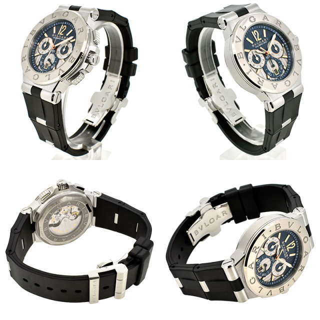 ブルガリ BVLGARI ディアゴノ カリブロ303 クロノグラフ DG42C3SWGLDCH ブルー/シルバー 革ベルト 42mm USED 中古