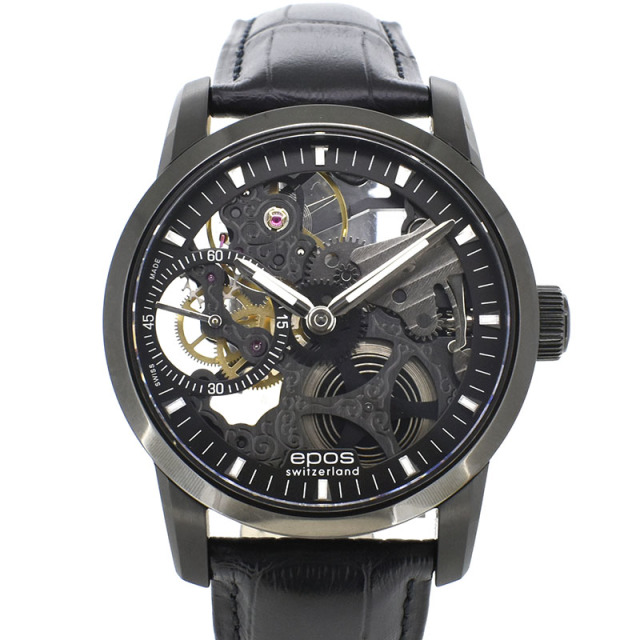 エポス　EPOS　エモーション　スケルトン　3424BSKBBK　PVD　手巻き　42mm　USED　中古
