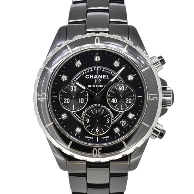 シャネル　CHANEL　J12　クロノグラフ　ブラックセラミック　H2419　9Pダイヤ　自動巻　41mm　200m防水　USED　中古