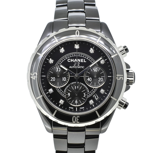シャネル　CHANEL　J12 クロノグラフ ブラックセラミック　H2419　9Pダイヤ　自動巻　41mm　USED　中古