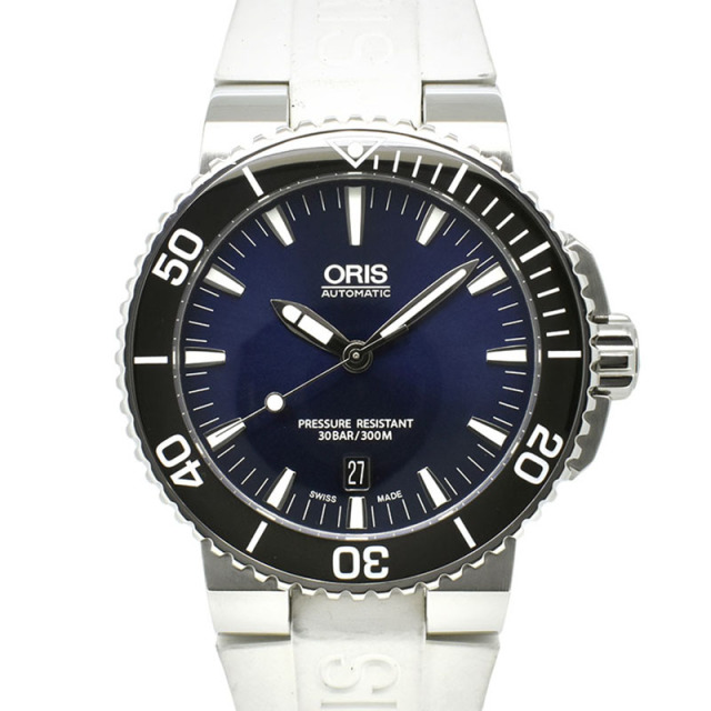 オリス　ORIS　アクイス　デイト　733 7653 4135R　SS　43mm　ブルー　ラバー　USED　中古