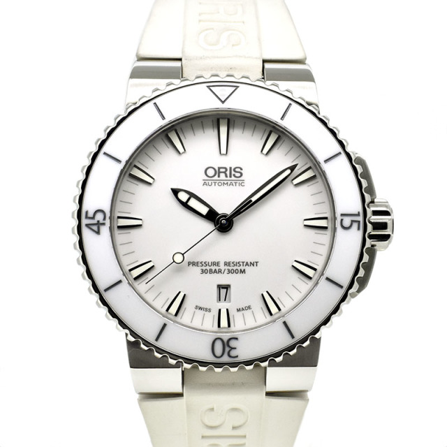 オリス　ORIS　アクイス　デイト　733 7653 4156R　SS　ホワイト　ラバー　43mm　USED　中古