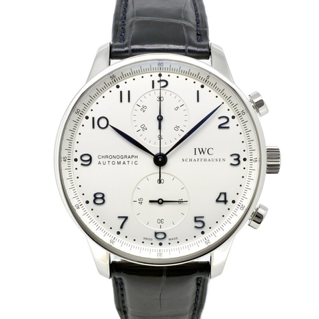 IWC　ポルトギーゼ クロノグラフ　IW371446　シルバー　青針　革ベルト　41mm　USED　中古
