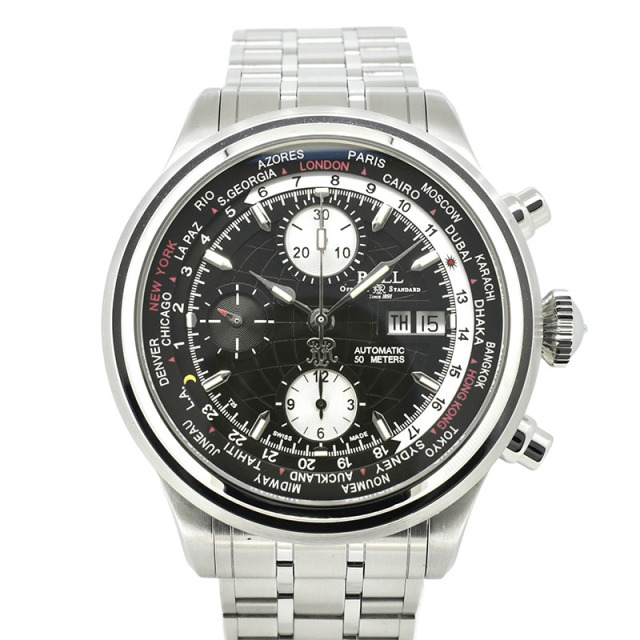 ボールウォッチ　BALL　トレインマスター ワールドタイム クロノグラフ 　CM2052D-SJ-BK  ブラック　SS　42mm　USED　中古